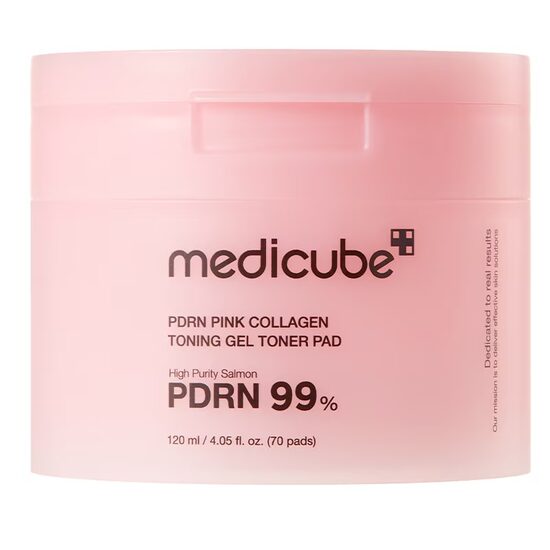 Medicube – PDRN Pink Collagen Toning Gel Toner Pad spilventiņi sejas ādai, 120 ml (70 gab.)